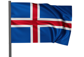Iceland national flag, waved on wind, PNG with transparency