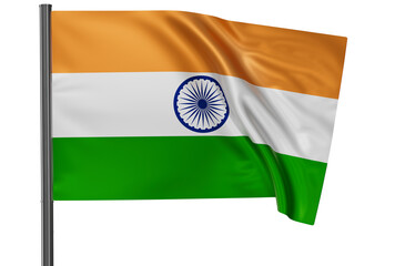 India national flag, waved on wind, PNG with transparency