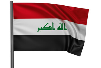 Iraq national flag, waved on wind, PNG with transparency
