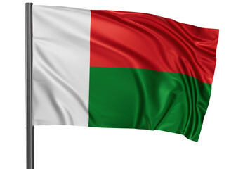 Obraz premium Madagascar national flag, waved on wind, PNG with transparency