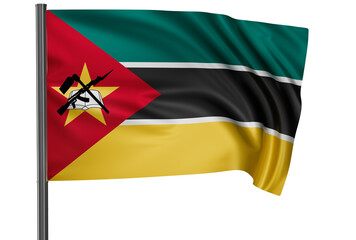 Mozambique national flag, waved on wind, PNG with transparency