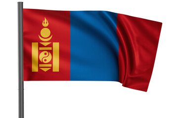 Mongolia national flag, waved on wind, PNG with transparency