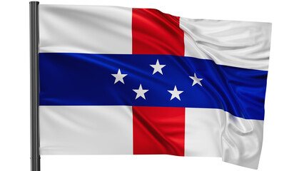 Netherlands Antilles national flag, waved on wind, PNG with transparency
