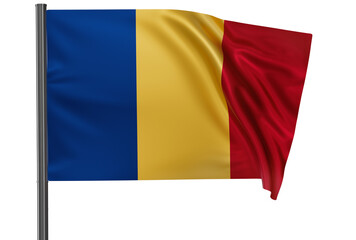 Romania national flag, waved on wind, PNG with transparency
