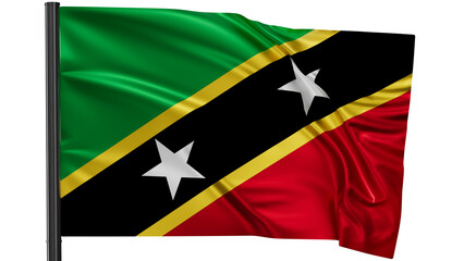 Saint Kitts national flag, waved on wind, PNG with transparency