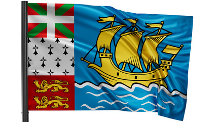 Saint Pierre national flag, waved on wind, PNG with transparency