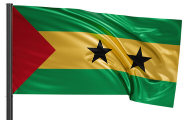 Sao Tome national flag, waved on wind, PNG with transparency