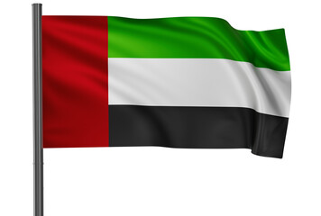 UAE national flag waved on wind, PNG with transparency