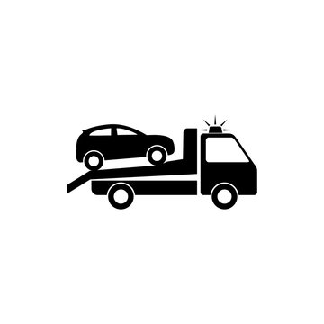 Tow truck icon. Towing truck van with car sign isolated on white background
