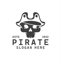 Obraz premium Skeleton Pirate logo design vintage inspiration.