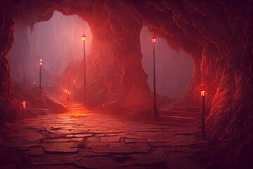 pathway to underworld fantasy surreal 3d illustration - obrazy, fototapety, plakaty