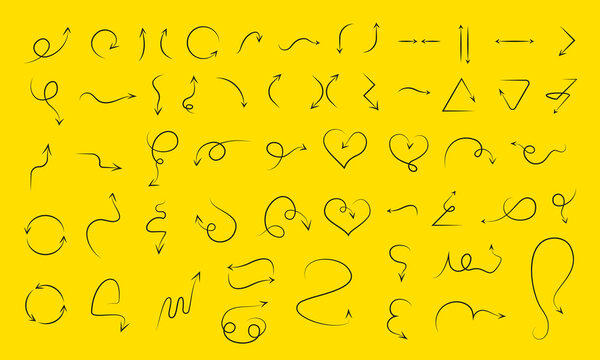 55 handgezeichnete Vektor-Pfeile in Pfaden schwarz outline in Adobe Illustrator