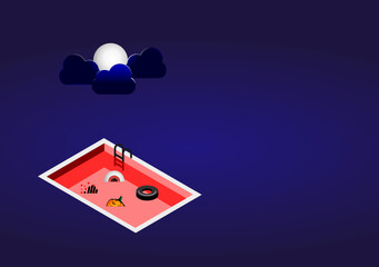 Horror swimming pool in halloween night.