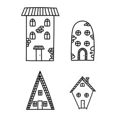 Doodle cute hand drawn houses vector isolated illustration