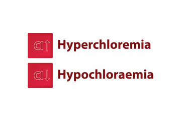Hyperchloremia and Hypochloraemia – Chlorine Cl excess and deficit electrolyte disorder, red and white arrow icon vector illustration