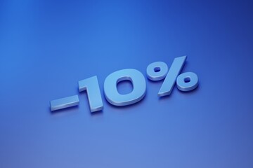 Minus ten percent discount on a blue background, 3d render