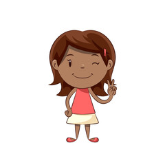 Little girl making v sign