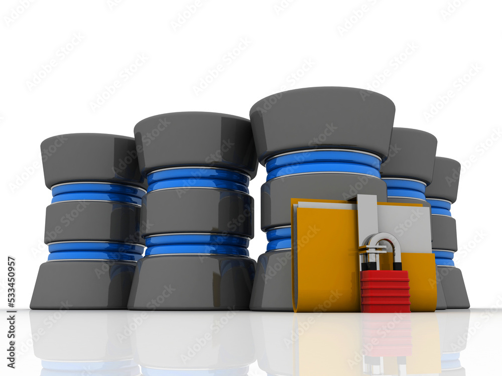 Poster 3d rendering folder connected to database lock
