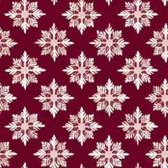 Naklejka na ściany i meble Simple childlike Christmas seamless pattern with geometric motifs. Snowflakes, circles with different ornaments. Retro textile or wrapping paper design.