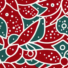 Simple childlike Christmas seamless pattern with geometric motifs. Snowflakes,  circles with different ornaments. Retro textile or wrapping paper design.