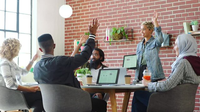 Diversity, business people and team decision hands for volunteer in teambuilding activity at the office. Group of employee workers in teamwork, strategy and volunteers in project delegation at work