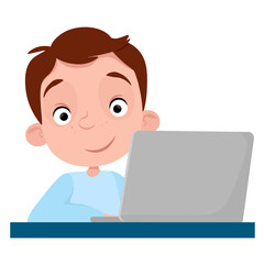 Boy studying using laptop