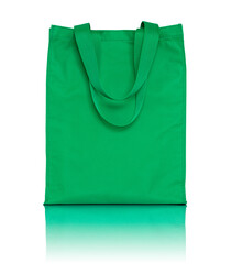 green shopping fabric bag isolated with reflect floor for mockup