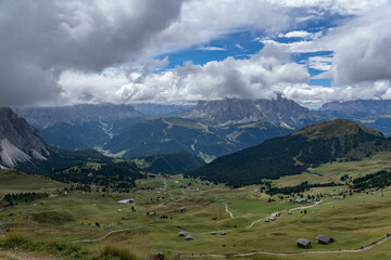 Fototapeta premium Landscape of the dolomites in the surroundings of Seceda on a cloudy day
