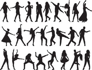 Fototapeta na wymiar dancing people set silhouette on white background isolated vector
