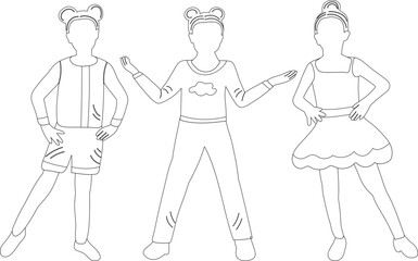 dancing children sketch ,outline isolated vector