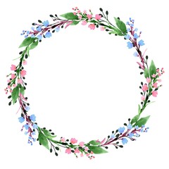Obraz premium Watercolor greenery branches frame. Floral wreath template on white background.