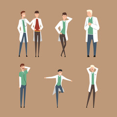 Set of male doctors or practicing interns standing together vector illustration