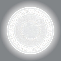 Porcelain plates ornate with floral geometric distressed round ornamental digital print pattern abstract design home textile  kitchen, decor, artwork vector illustration on gradient gray background 