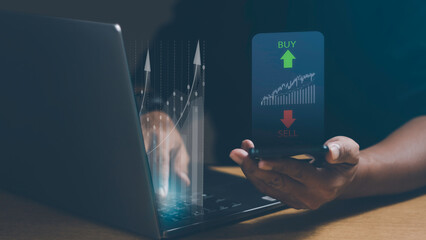 Business finance technology and investment concept. Stock Market Investments Funds and Digital Assets. businessman analyzing trading graph financial data.