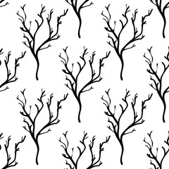 Seamless pattern with illustration of a black tree trunk on a white background