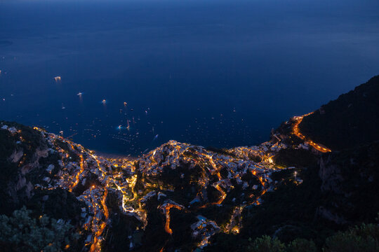 View from Le Tiese di Positano overlooking the coastal town of Positano on the Italian Amalfi coast