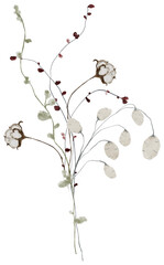 Watercolor winter floral bouquet illustration. Christmas greenery floral arrangement, delicate botanical soft wildflowers