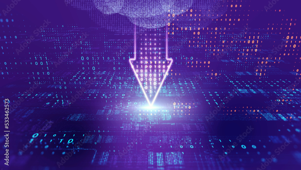 Poster Technology background moving data array/Technological background data transmission channel. Motion of digital data flow. Transferring of big data. Transfer and storage of data sets. 3d rendering