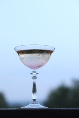 wine glass with cold fruit cocktail with copy space 