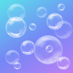 Realistic soap bubbles on colorful background