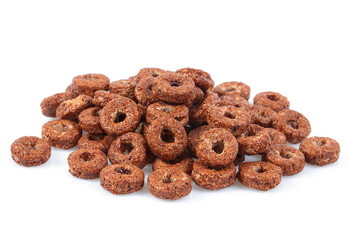 Chocolate rings, quick breakfast for kids isolated on white background.