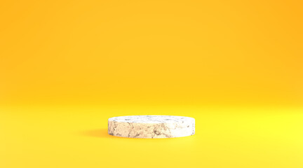 Marble podium circle shape with beautiful dark yellow background 3d illustration rendering