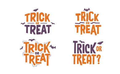 Trick or Treat lettering design with flying bats. Halloween card or banner spooky design.