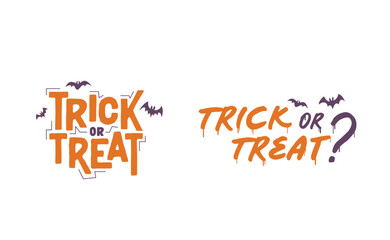 Trick or Treat lettering design with flying bats. Halloween card or banner spooky design.