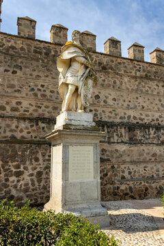 A statue of King Alfonso VI near the old city wall of Toledo, Spain
