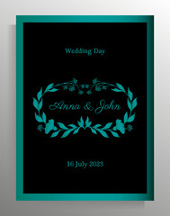 Vintage wedding invitation design. Vector template for card, poster.