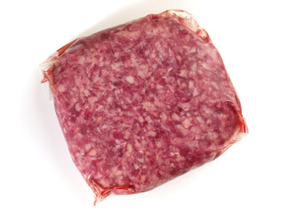 Beef Meat Patty in Vacuum Bags isolated on white Background