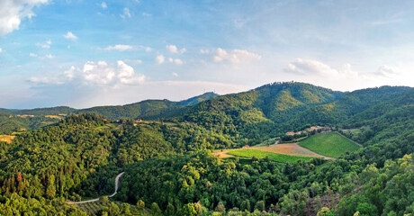 Tuscan panorama in summer - Tuscany forest aerial