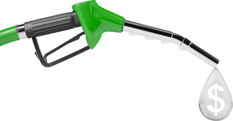 Fuel hose dropping a drop with dollar symbol