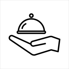 Closed food tray in hands hotel room service icon